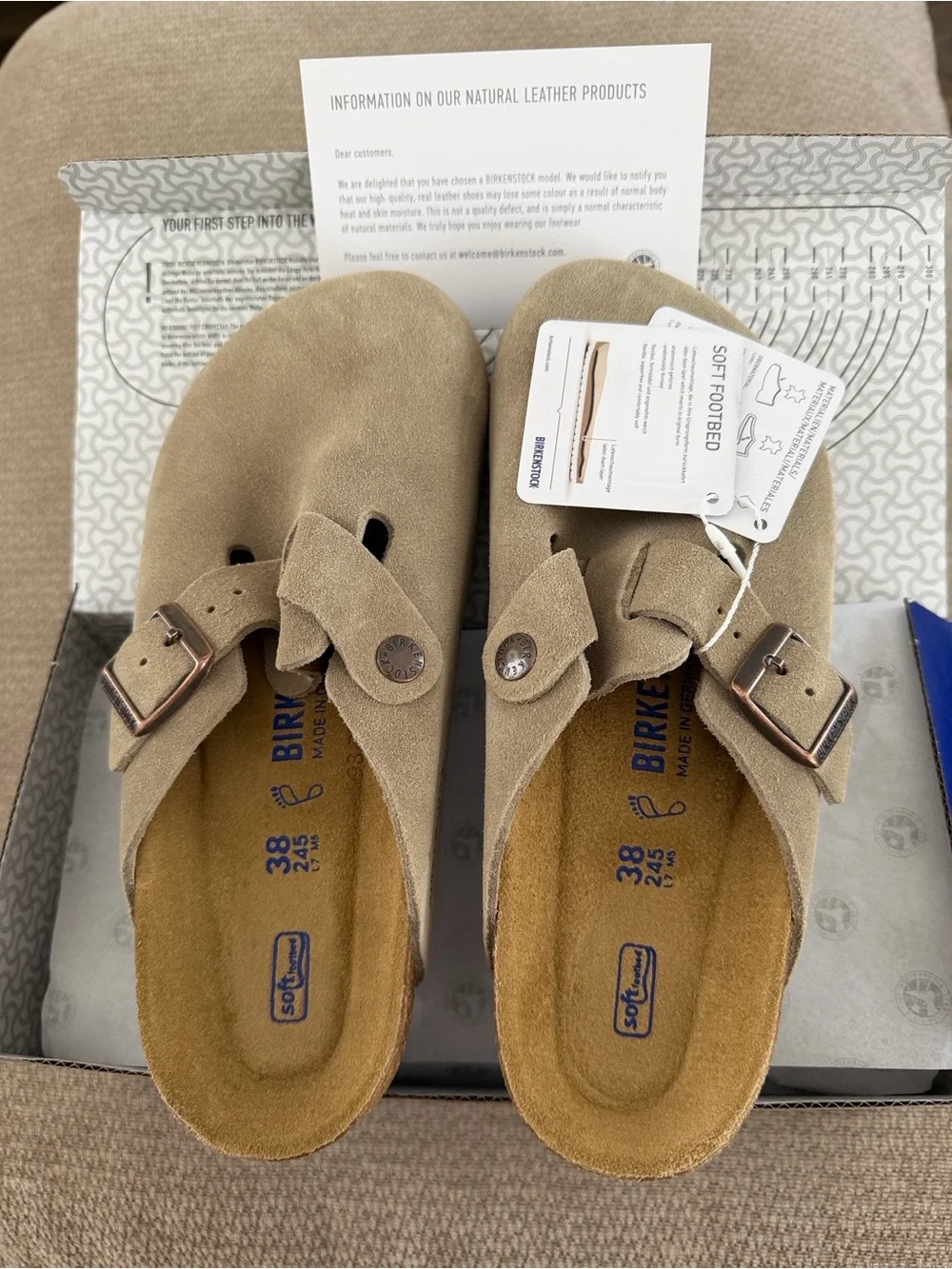 Birkenstock Boston Unisex Soft Footbed Suede Leather Clogs Taupe Size EU 38-45
